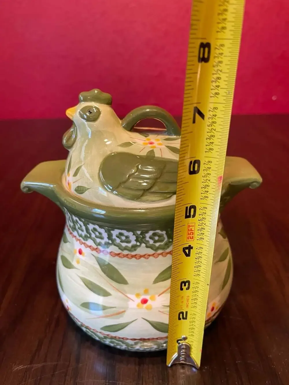 Temp-tations Old World Green Chicken Hen Mini Baker Canister Bowl with Lid